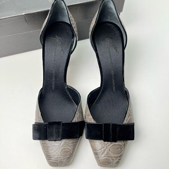 Giuseppe Zanotti Velvet and Croc D'Orsay Holiday Grey Black Dress Pumps - Picture 2 of 12